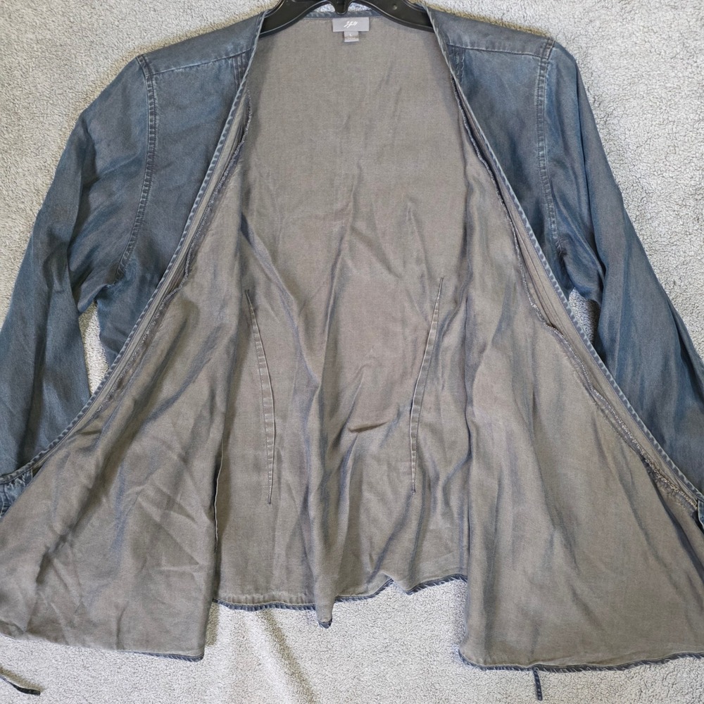 J. Jill Women Dark Wash Blue 100% Tencel Lyocell Wrap Top Long Sleeve Blouse L - Picture 5 of 6